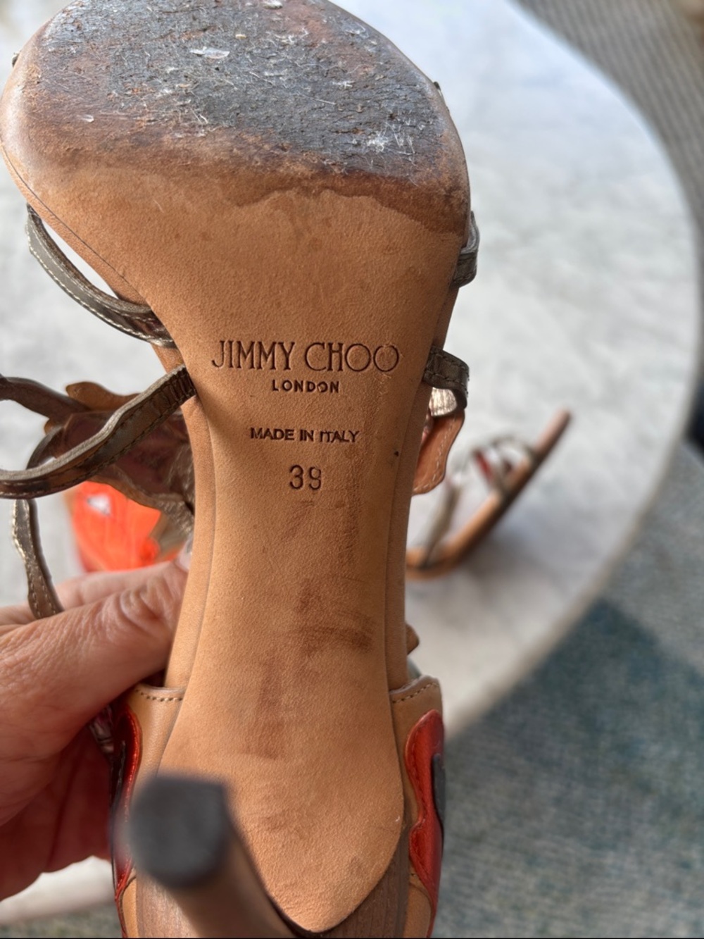Jimmy Choo Lolita 100 Orange Metallic Sandals - Picture 5 of 6